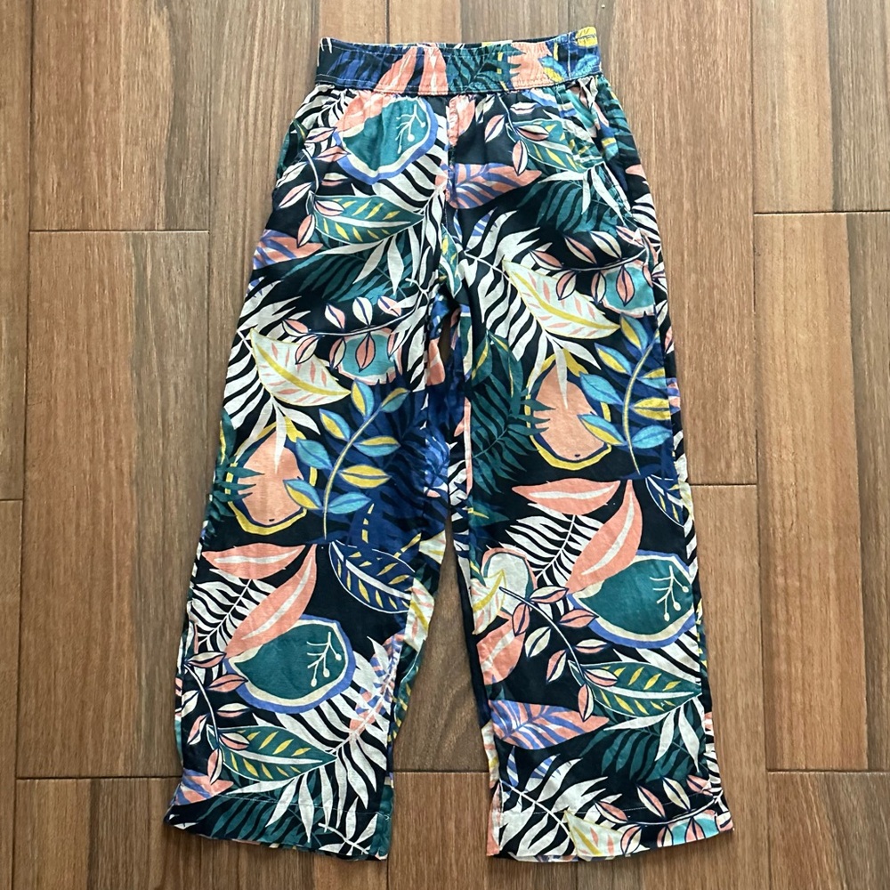 C&C California Black Multicolor Tropical Linen Wide Leg Pants, Vacation, Size XS